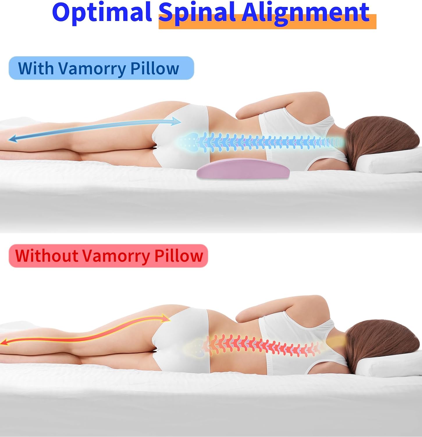 VamorryDirect vamorry Lumbar Support Pillow for Bed – Memory Foam Waist Pillow with Cooling Cover for Comfortable Back Support – Bolster Pi…
