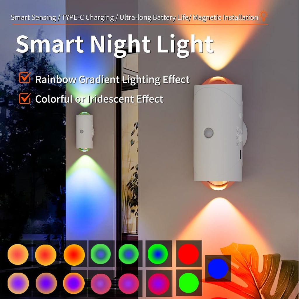 LED Motion Sensor Night Light, 7 Colors Rechargeable Battery Stair Light, Wireless Magnetic Wall Lamp, Cordless LED Wall Night Lights for…