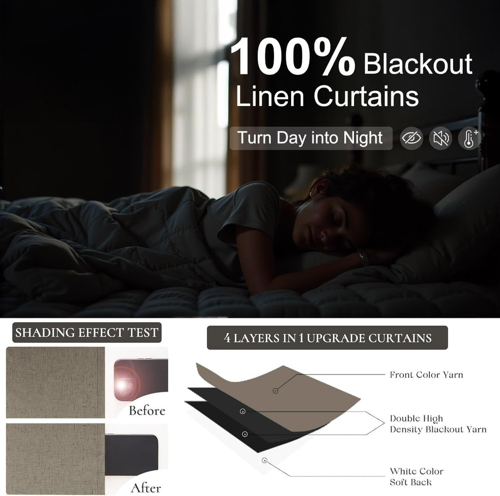 Dancurton Brown Drapes 84 Inch Length 2 Panels Set Linen Long Curtains for Bedroom Windows Soundproof Energy Efficient Thermal Insulated Ru…