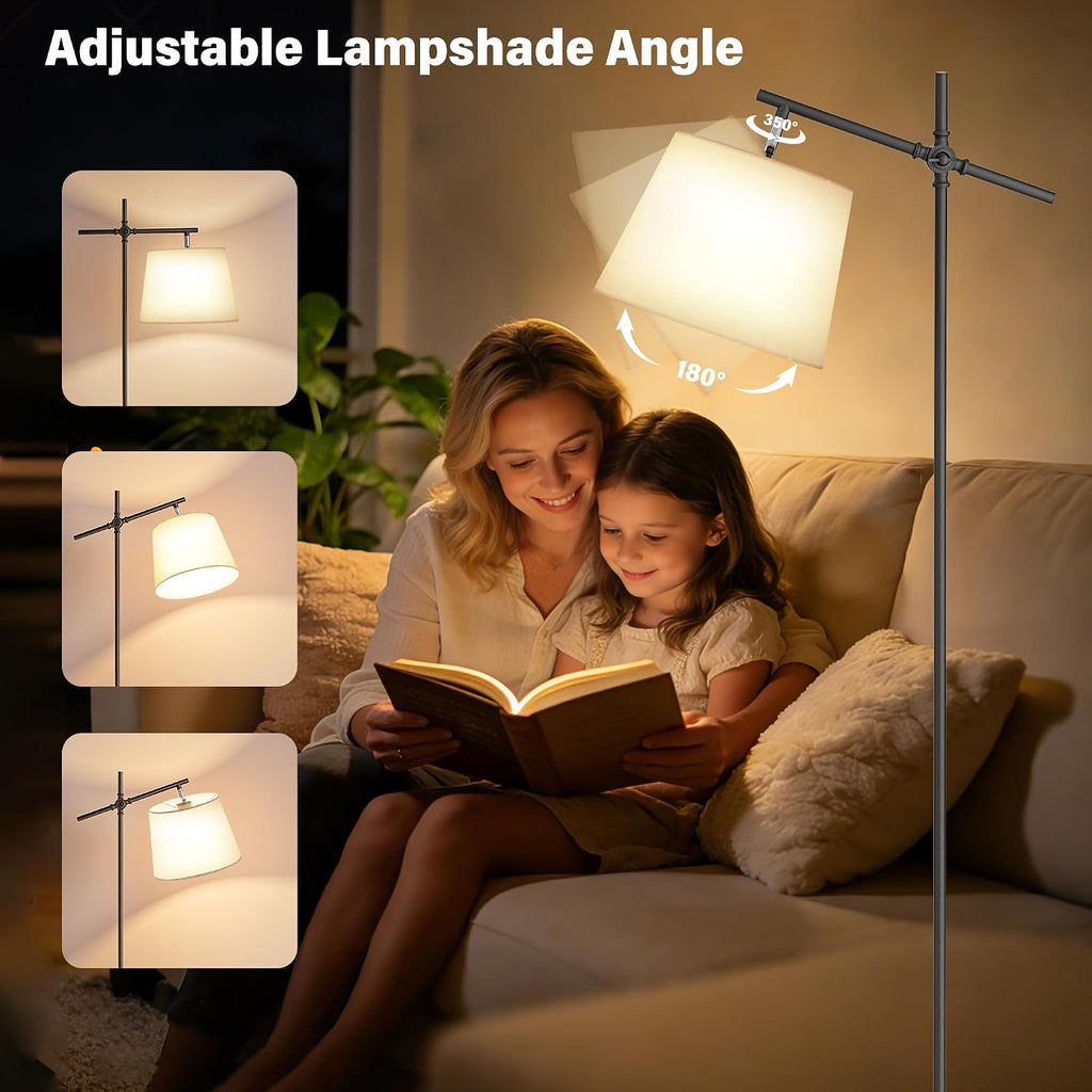 SIBRILLE Floor Lamp with Linen Shade, Dimmable Tall Standing Lamp with Remote Control & 3 Color Temperatures Bulb, Modern Swing Arm Floor…