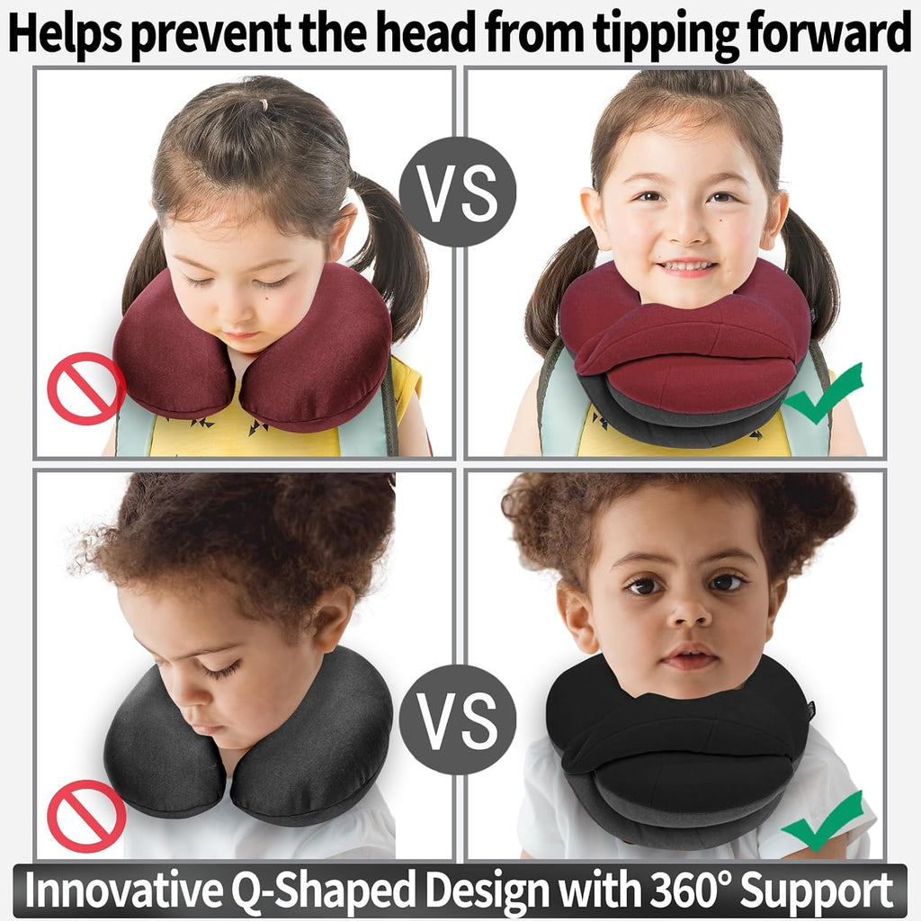 BUYUE Kids Travel Pillows for Airplane, Memory Foam 360° Head Support Sleeping Essentials for Long Flight, Skin-Friendly Soft Neck Pillow…