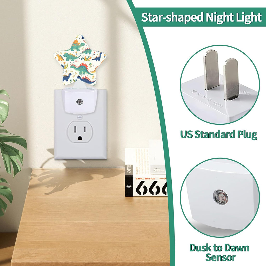 Cute Dinosaur Star Night Light Plug in, Decorative Night Light for Kids Room Nursery Bedroom, Soft Glow Sensor Lamp for Hallway Bathroom…