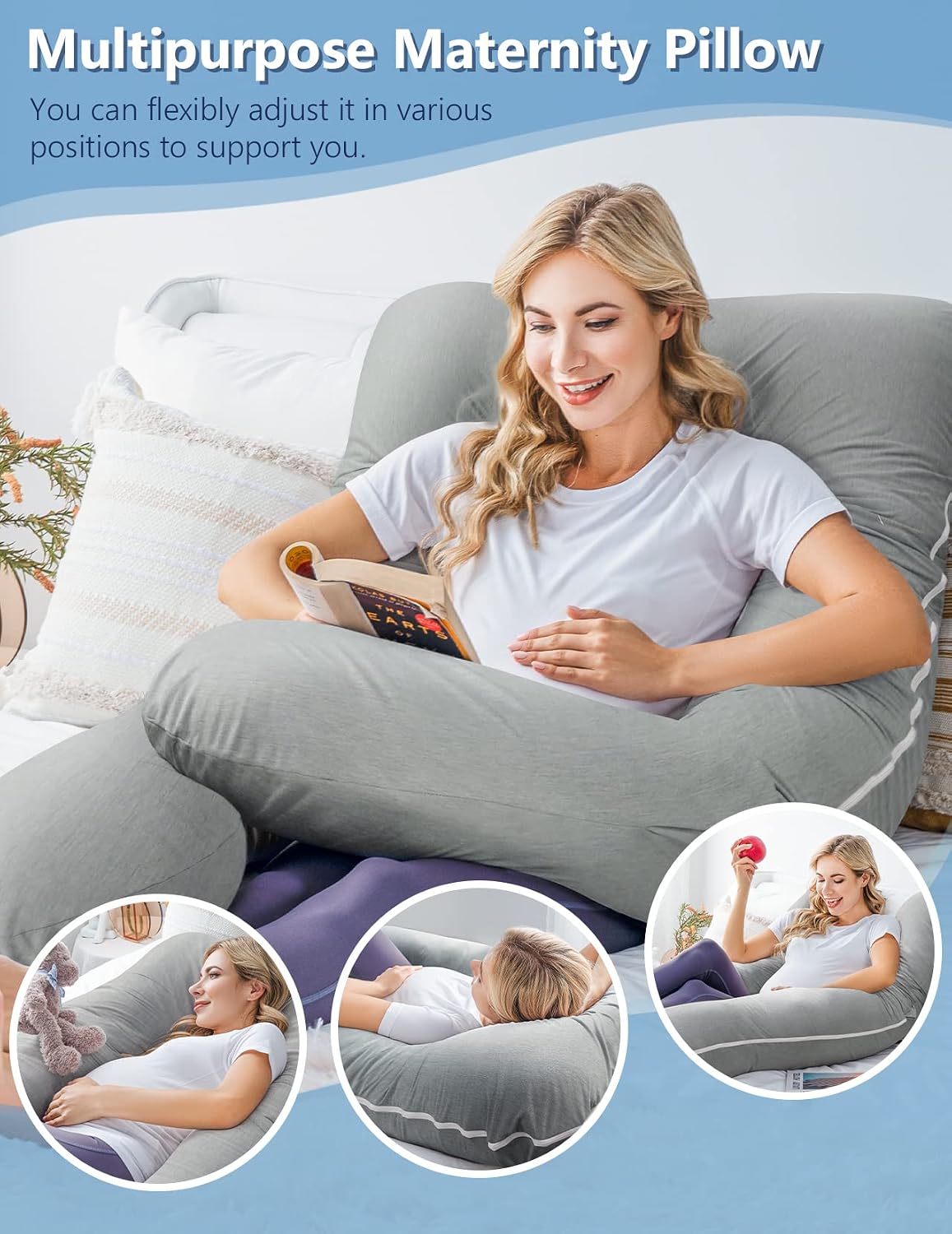 Meiz Pregnancy Pillows, Cooling Silky Pregnancy Pillows for Sleeping, 60" Full Body Maternity Pillow for Tall Pregnant Woman with Cooling S…