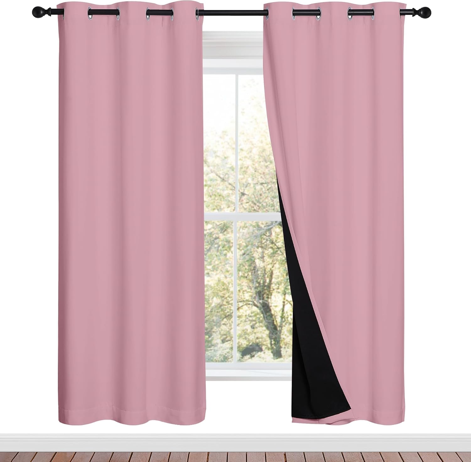 Nicetown Crystal Pink Full Shade Curtain Panels, Pair of Energy Smart & Noise Blocking Out Blackout Drapes for Dining Room Window, Thermal…