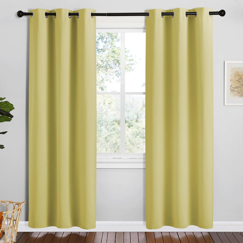 NICETOWN Paler Yellow Room Darkening Curtains for Kitchen, Set of 2, 42 inches Wide by 78 inches Long, Window Treatment Thermal Insulated…