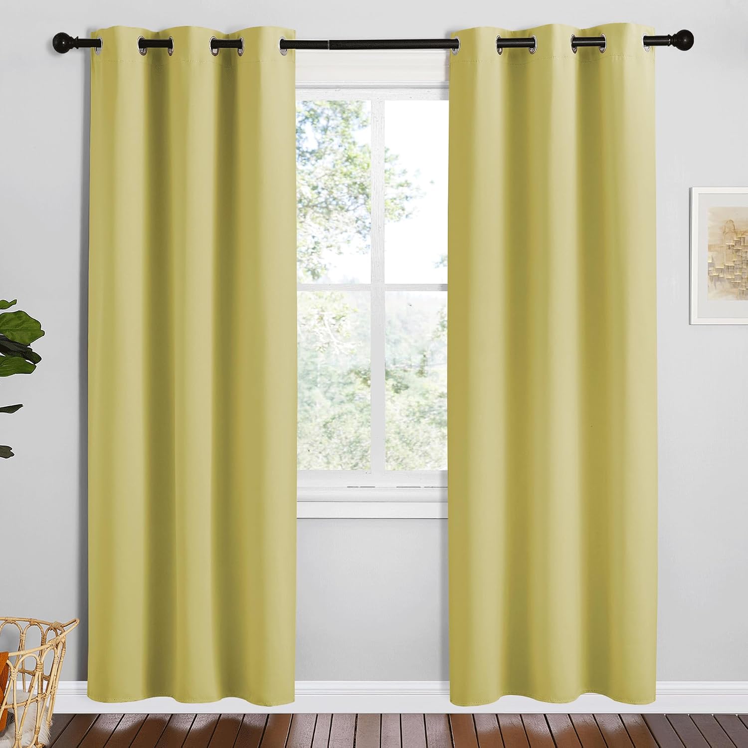 NICETOWN Paler Yellow Room Darkening Curtains for Kitchen, Set of 2, 42 inches Wide by 78 inches Long, Window Treatment Thermal Insulated…