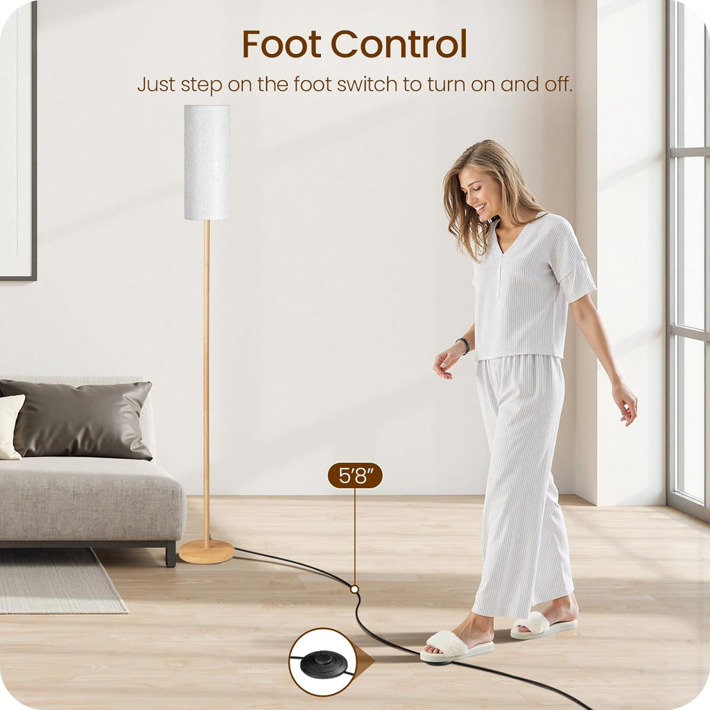 2 Pack Wooden Textured Pole Lamps, Dimmable Floor Lamp for Living Room with Remote and Foot Switch, 64.4” Standing Tall Lamp, Corner…