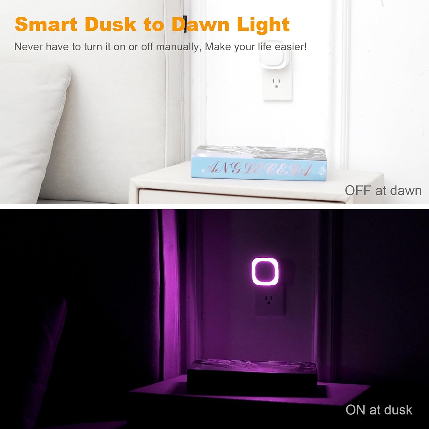 Yunlex 2 Pack Purple Night Light, Gentle Eye-comfort with Dimmable Soft Glow & Indirect Reflection, Auto Dusk to Dawn Sensor, Plug in…