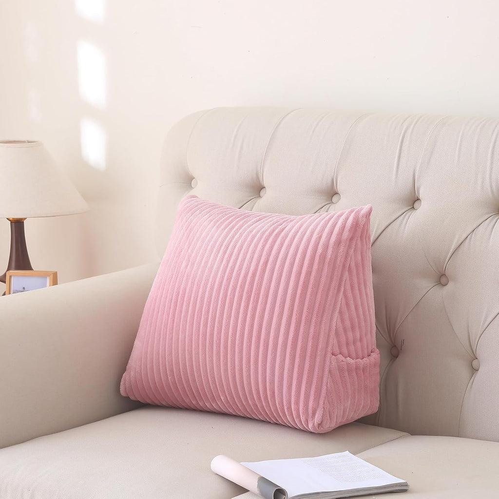 Corduroy Wedge Reading Pillow for Bed, 3 Sizes, 4 Colors for Bed, Sofa, Office Chair (Pink, Medium 19 * 16 * 7in)