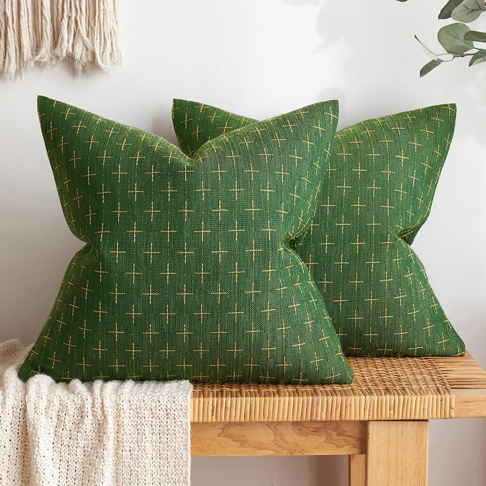 MIULEE Pack of 2 Christmas Decorative Burlap Linen Throw Pillow Covers Modern Farmhouse Pillowcase Rustic Woven Textured Cushion Cover…