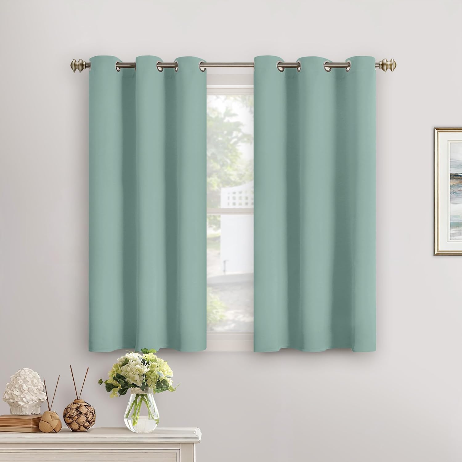 YoungsTex Sage Green Blackout Kitchen Curtains 40 Inch Length - Short Thermal Insulated Drapes with Grommet Room Darkening for Bathroom Caf…