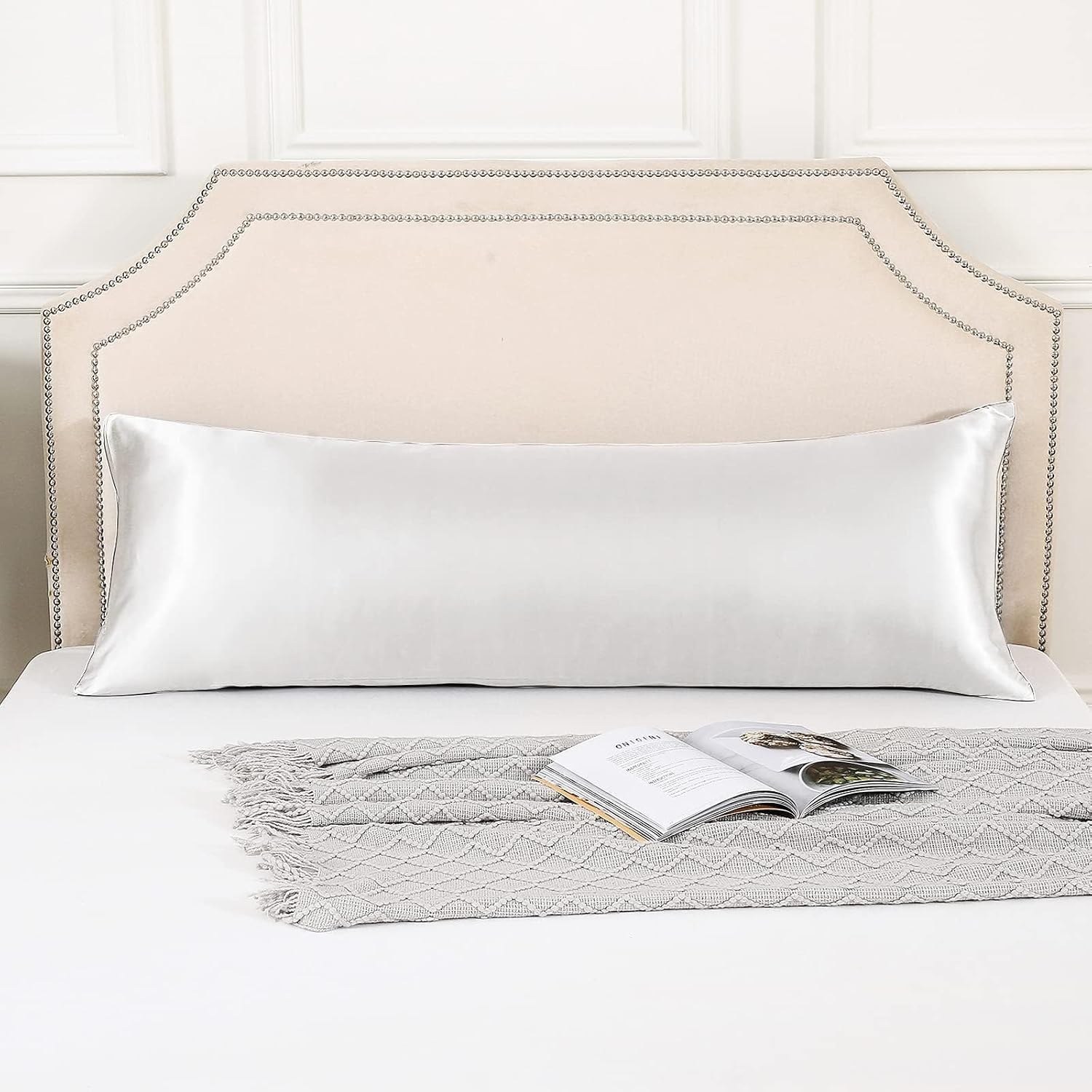 Huxmeyson Body Pillow with Satin Pillowcase, Body Pillow for Adults, Removable Cover, White (20"x54") White