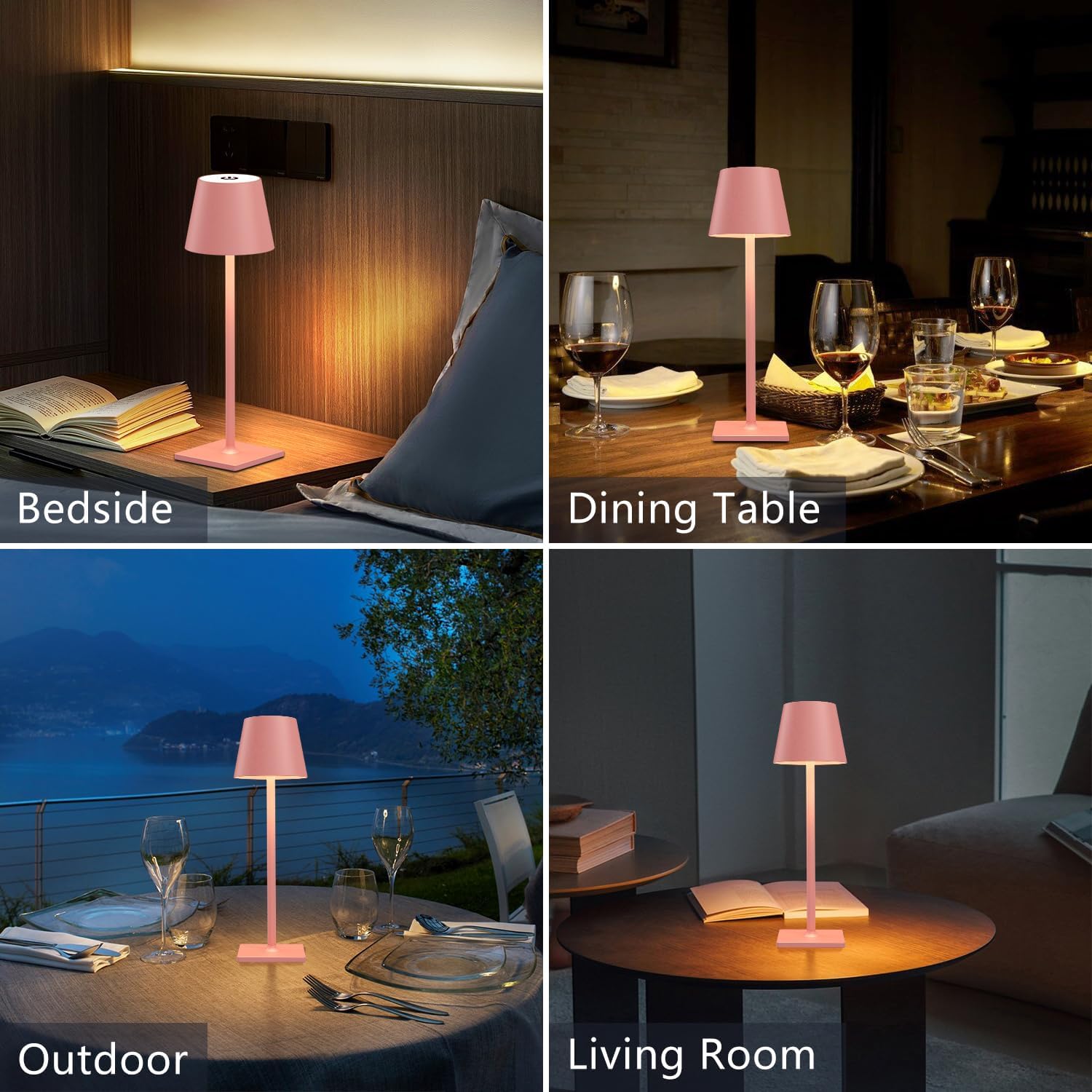 Yogaret Pink Cordless Table Lamp Set of 2 for Patio Restaurant Home Dinner Dining