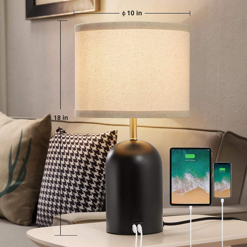 GyroVu Touch Control Table Lamps Set of 2, Modern Bedside Lamp with 2 USB Ports, Dimmable Gold and Black Nightstand Lamp with Fabric…