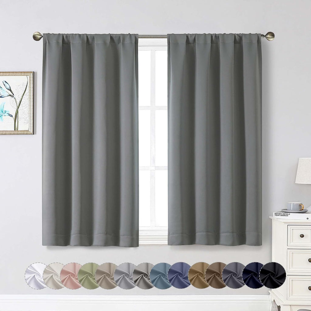 WelvetBLK Light Grey Room Darkening Curtains for Bedroom Living Room 45 Inch Length 2 Panels Set, Soft Solid Thermal Insulated Rod Pocket S…