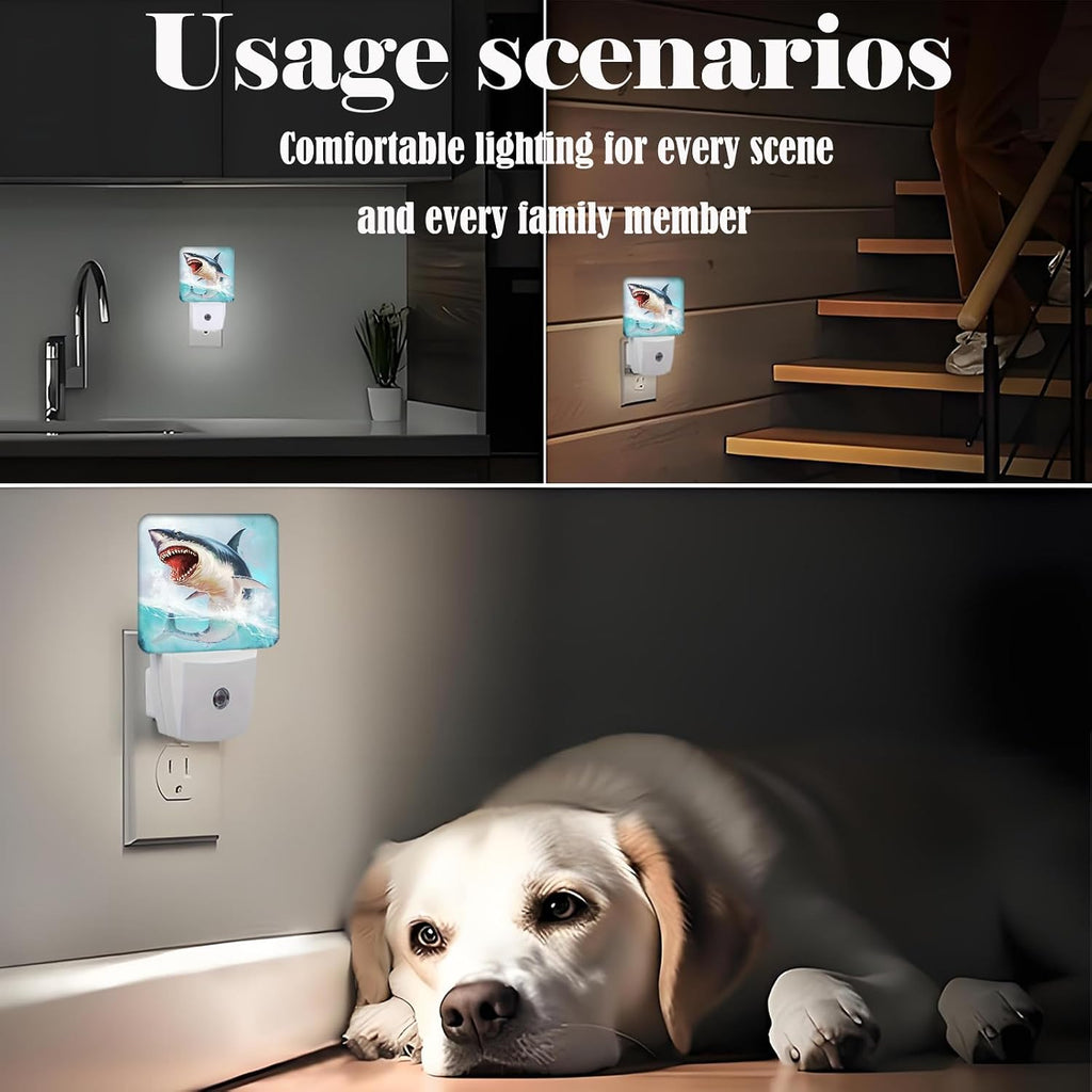 Great White Shark Night Light, Plug Into Wall for Boys Girls Bedroom Decorative Square Night Light Lamp 0.5w Sleep Friendly
