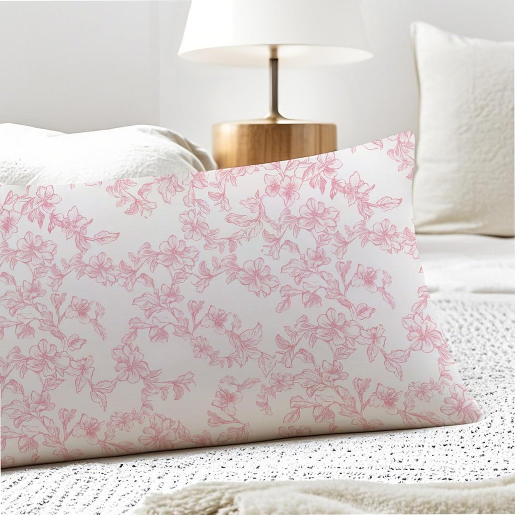 Pink and White Floral 20x54 Body Pillow Cover, Cottagecore Room Decor, Farmhouse Decor, Vintage Chinoiserie Flower Decorative Long Body…