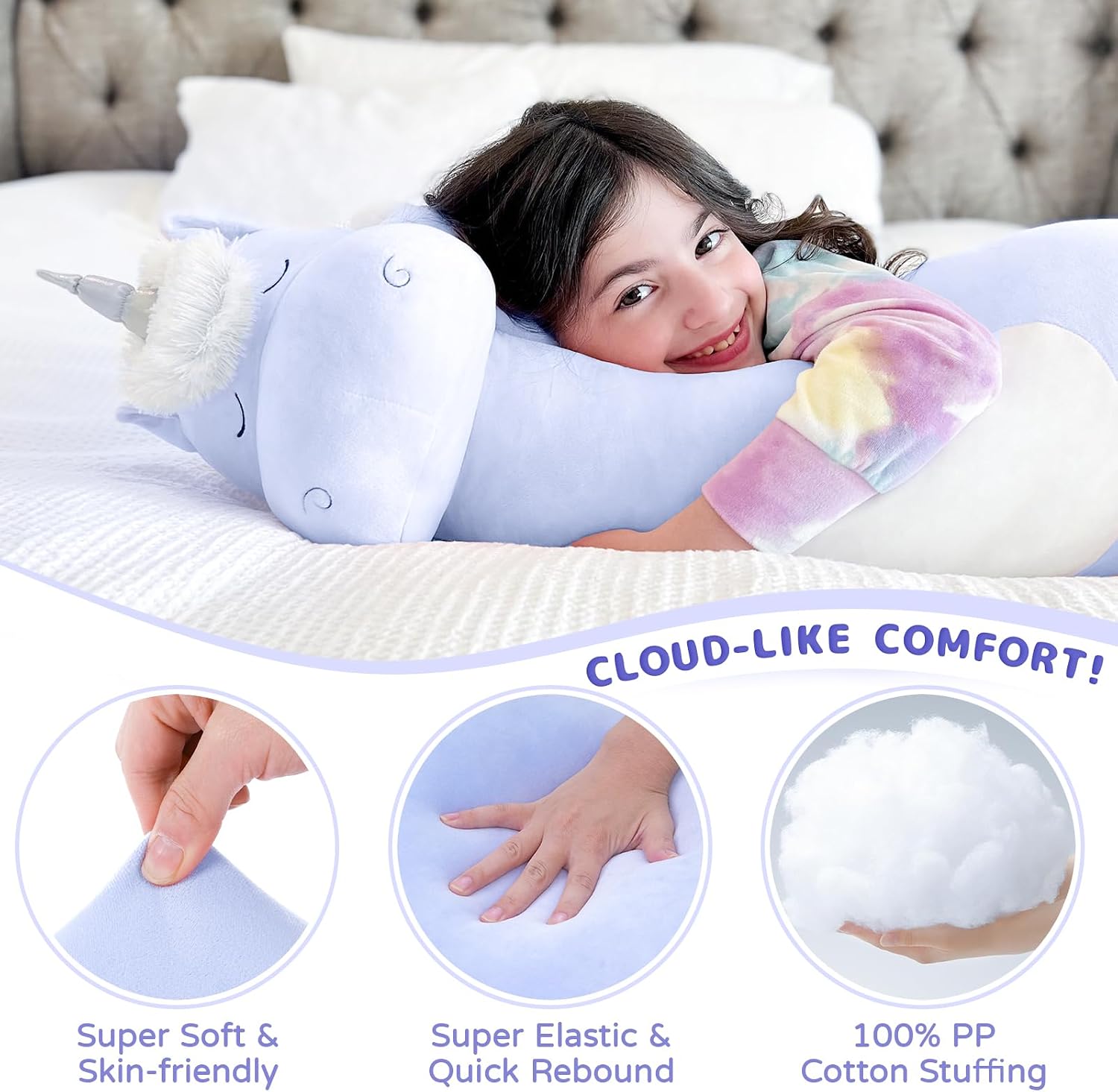 MorisMos Unicorn Body Pillow, 36.2'' Plush Unicorn Stuffed Animal, Super Soft Animal Pillow for Girl Kid, Giant Stuffed Animal Gifts for…
