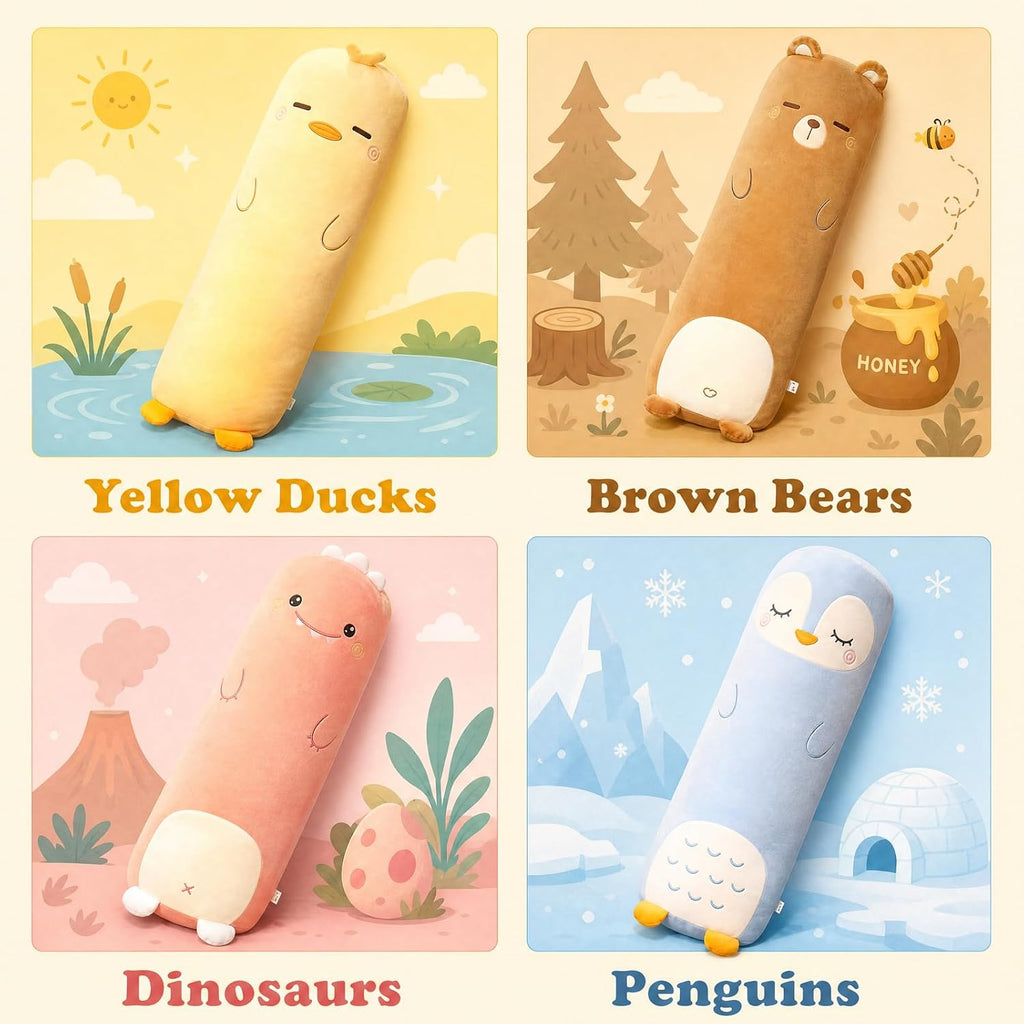 Long Plush Cute Body Pillows 39" Cuddle Stuffed Animal Shaped Bed Body Pillows Soft Cotton Plushies Doll Toy Gifts (Bear, 39 Inch)
