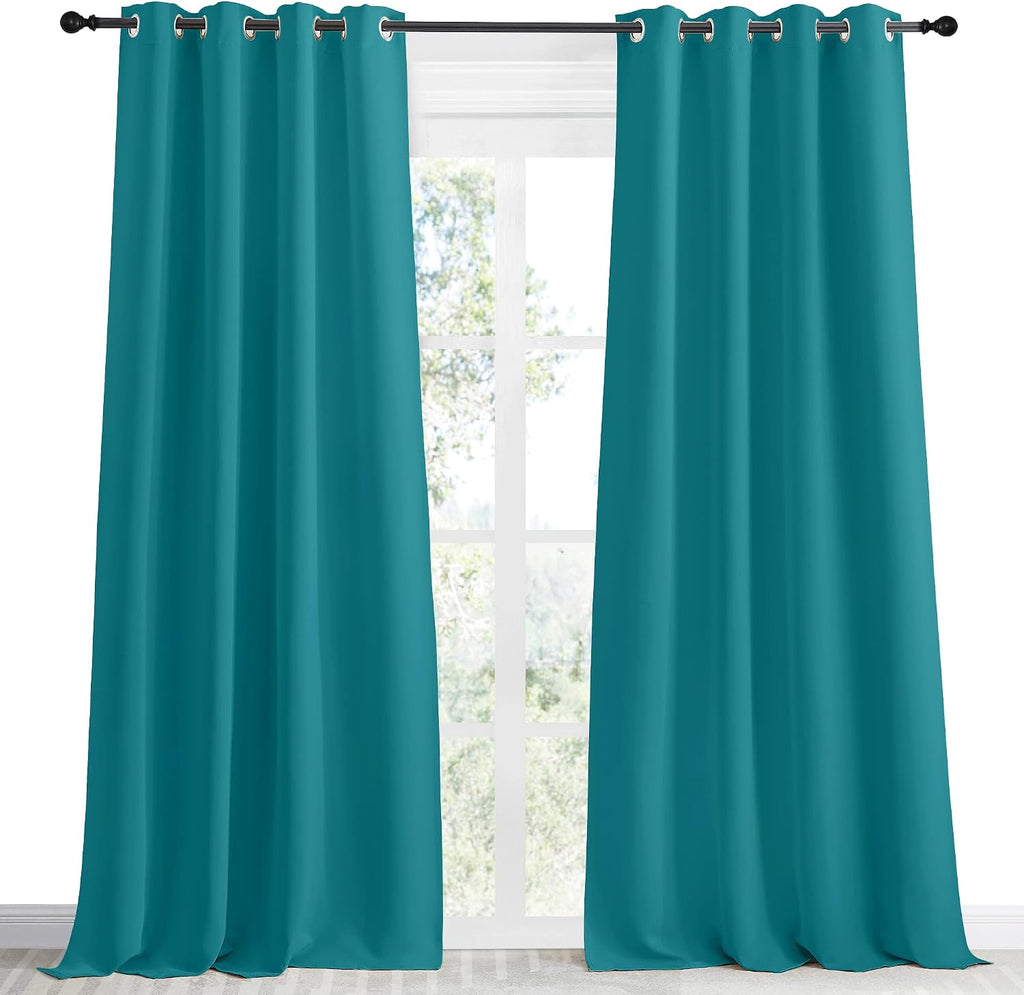 NICETOWN Peacock Teal Blackout Curtains 96inch Length, 1 Panel, W55 x L96, Chic Thermal Insulated Grommet Room Darkening Window Drapes…