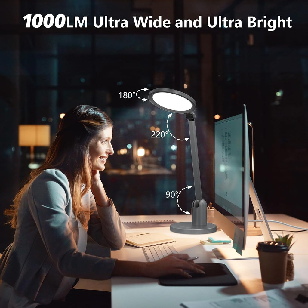 Desk Lamps for Home Office with Stable Base, 1000LM Ultra Bright Eye-Caring LED Desk Light, 3000K-6000K Dimmable Table Lamp with Stepless…