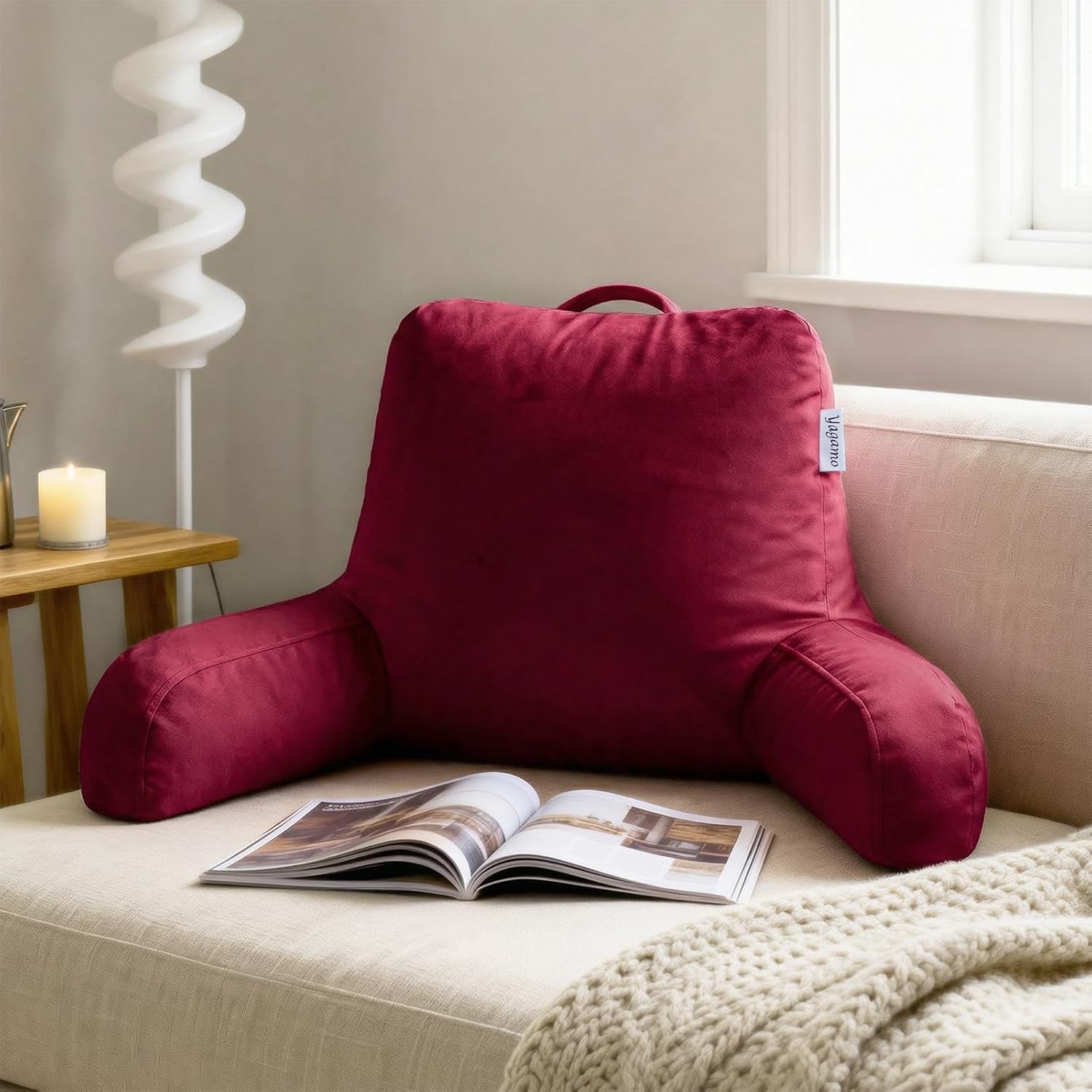 Reading Pillow for Bed Sitting Up, Adults and Teens Backrest with Arms, Velvet Back Support Pillow for Sitting on Sofa, Couch with…