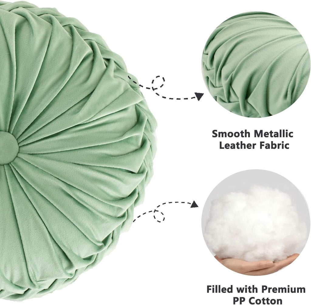 Hig Set of 2 Decorative Round Pleated Throw Pillows, Classy Accent Pumpkin Throw Pillows with Center Button, Vintage Velvet Floor Pillows f…