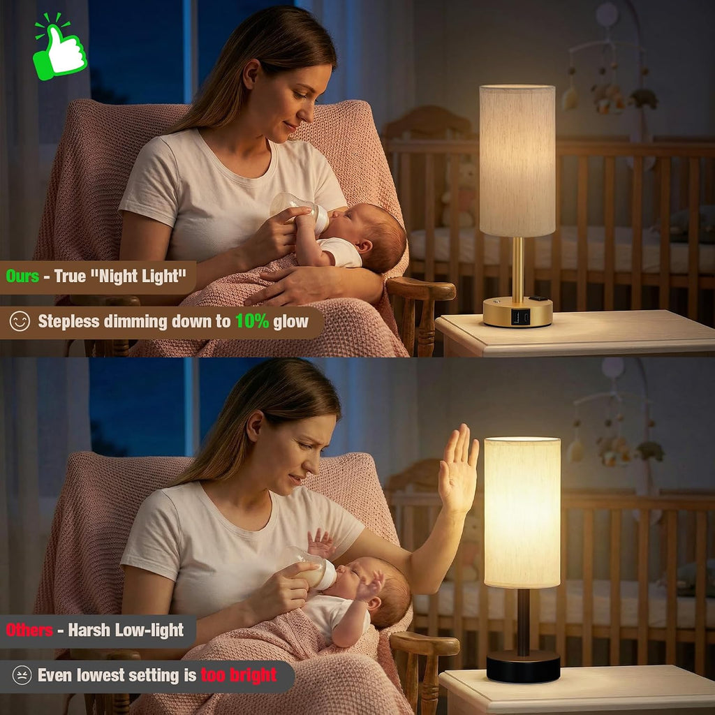 Aooshine Touch Bedside Table Lamp with Memory - Stepless Dimmable Lamp for Bedroom, Small Nightstand Lamp with Dual USB Charging Ports and…