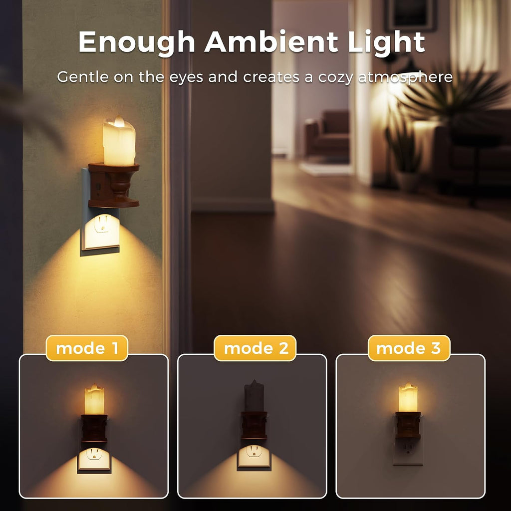 L LOHAS LED Night Light,[2-Pack] Flameless Candle Night Light with 3 Lighting Model, Dusk to Dawn Sensor, Brightness Adjustable,3000K Soft…