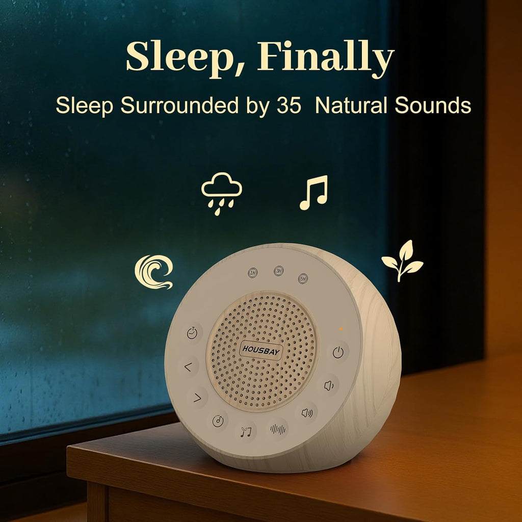 Housbay White Noise Sound Machine for Sleeping, 35 Soothing Sounds, Small Sleep Machine for Adults, Wood Grain Design for Bedroom & Noise…