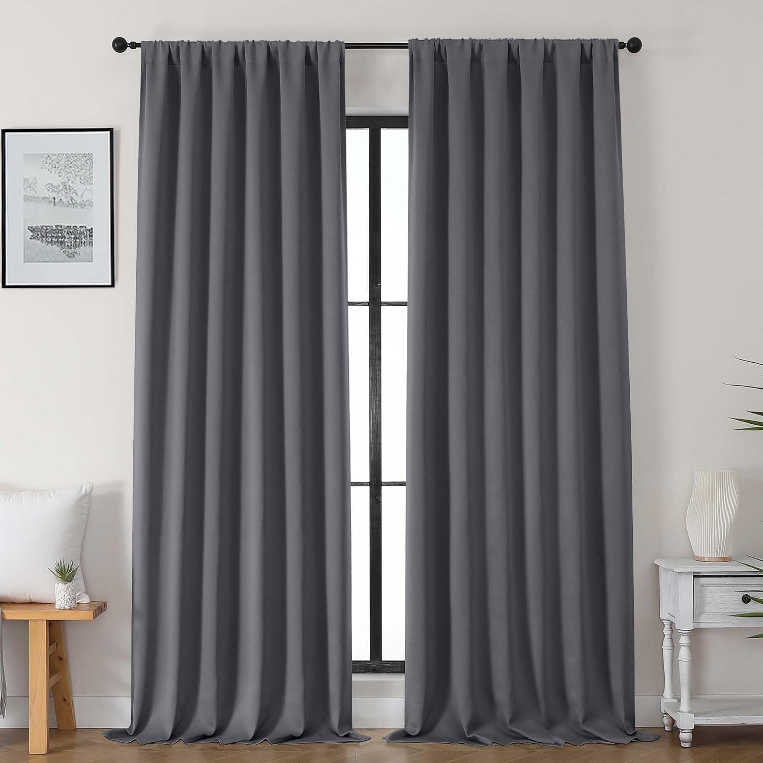Gwine Charcoal Grey Blackout Curtains for Bedroom 96 Inch Length, Room Darkening Energy Saving Black Out Curtains for Living Room, Window…