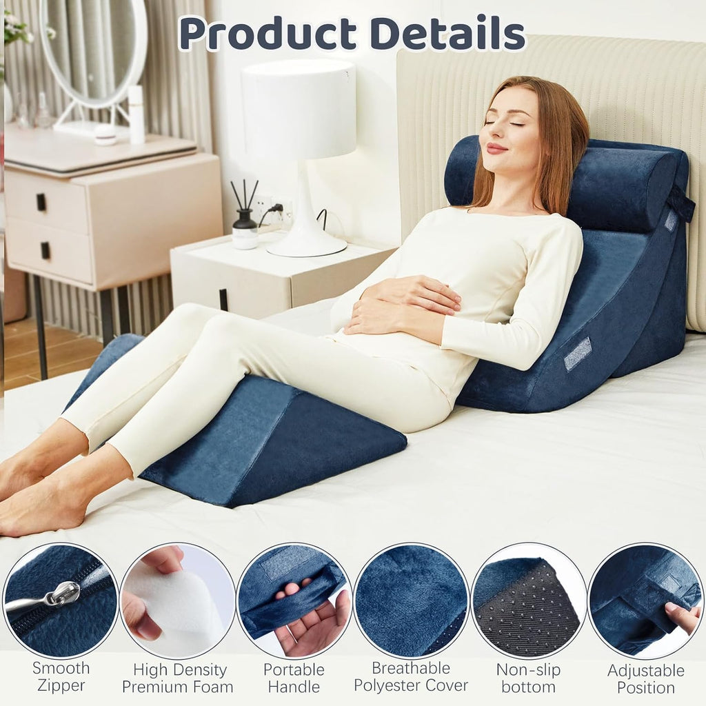 PIASHJOY 4pcs Wedge Pillow Set for After Surgery, Upright Pillows for Sleeping, Foam Wedge for Back and Leg Pain, Wedge Pillows for Aci…