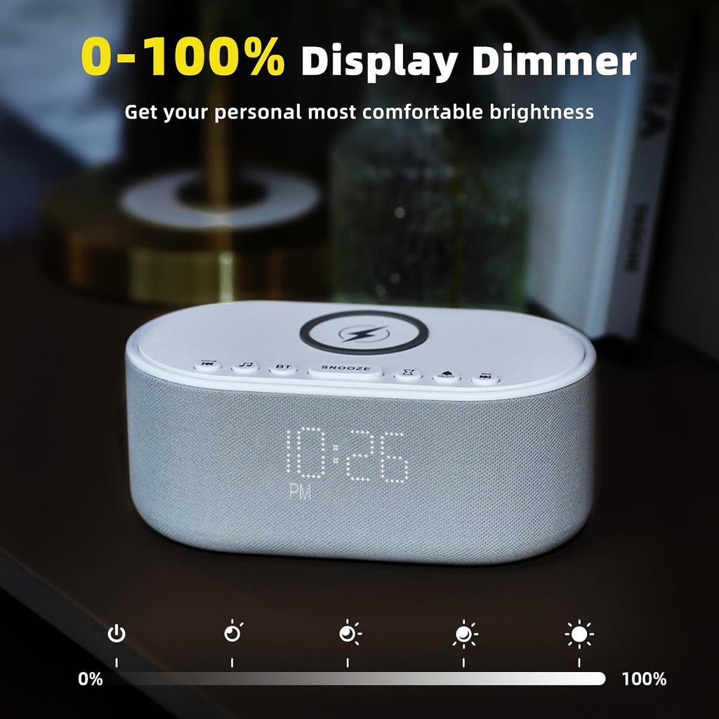 Odokee Sound Machine Alarm Clock Wireless Charger: Bluetooth 10W Stereo Sound Speaker Bedroom - White Noise Machine for Sleeping with 21 So…