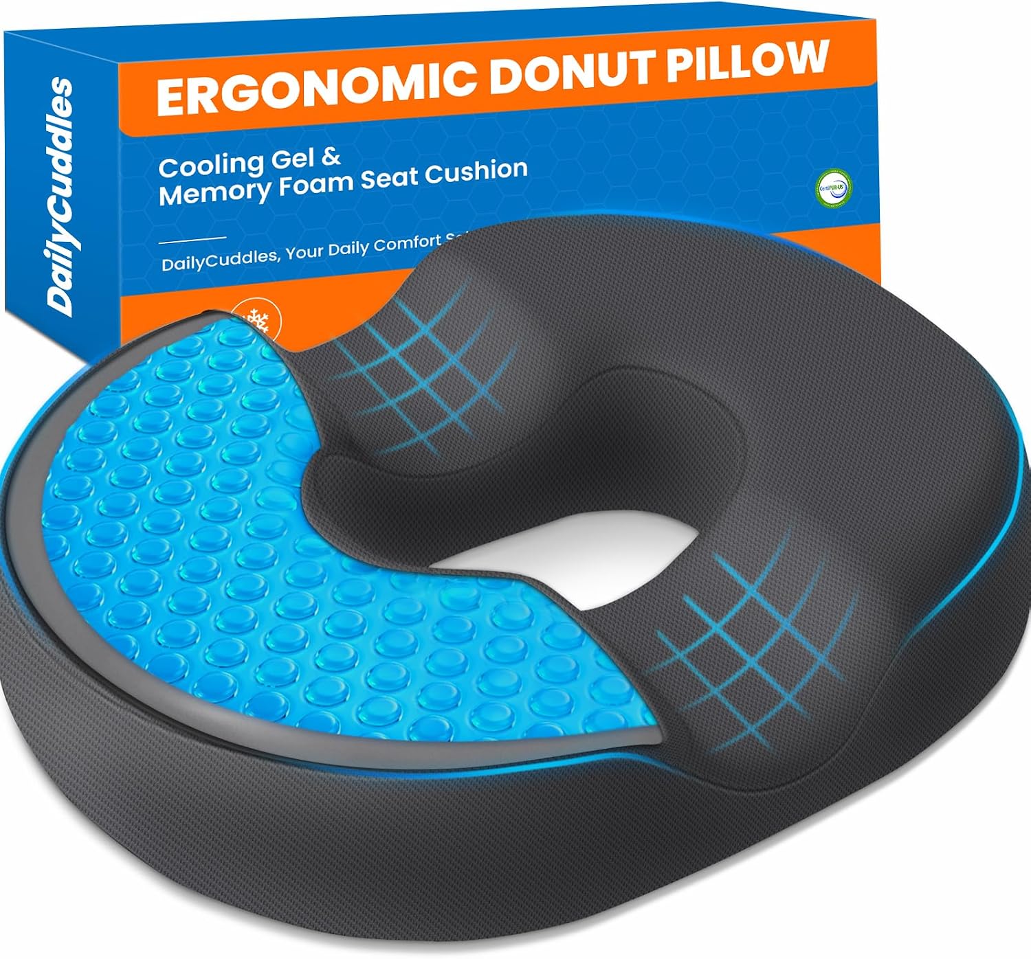 DailyCuddles Donut Pillow for Tailbone Pain, Hemorrhoids - Cooling Gel Memory Foam Chair Seat Cushion for Office, Home & Wheelchair,…