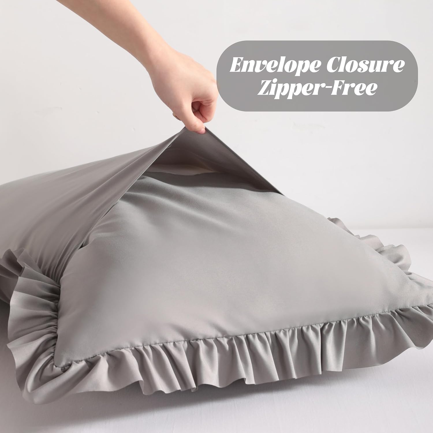Bedsum Ruffled Body Pillowcase, 20x54 Inches, Brushed Microfiber with Envelope Closure, Soft Wrinkle-Resistant, Smoke Grey Grey