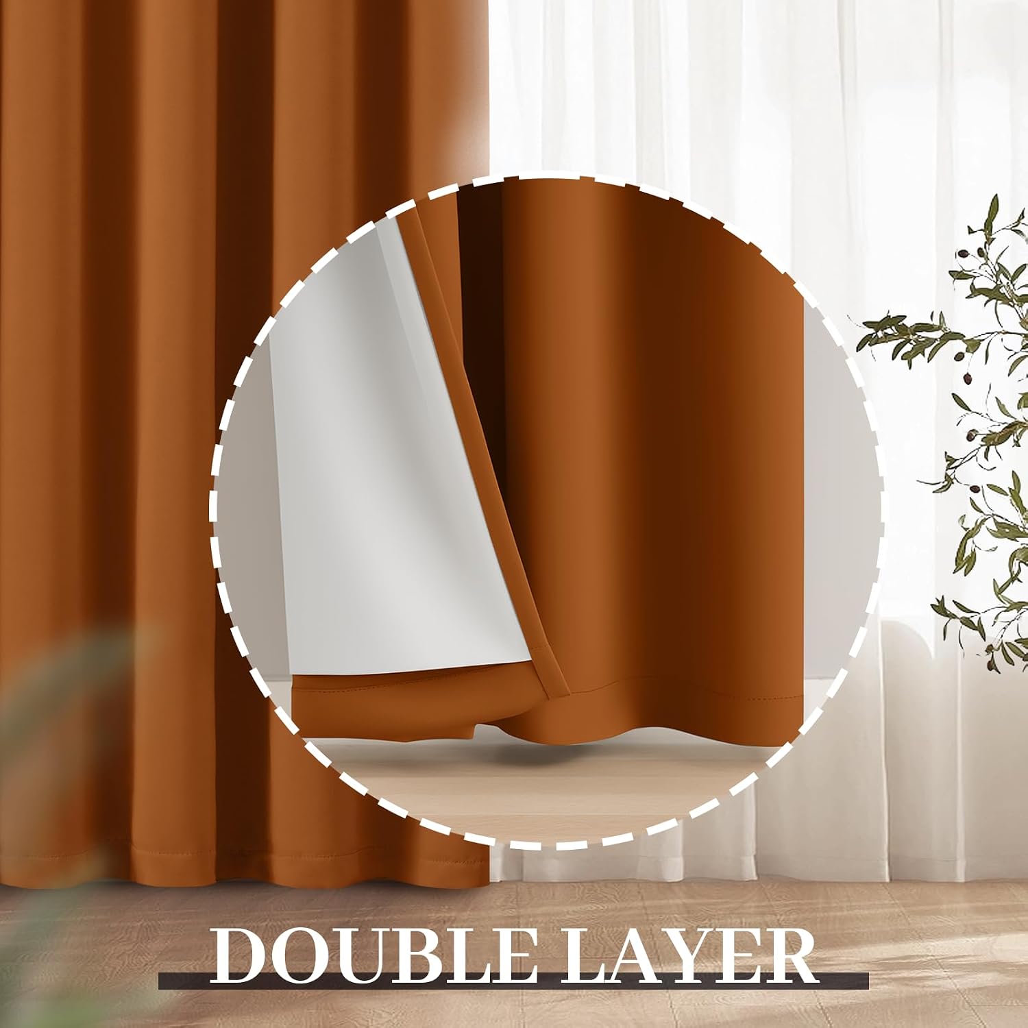 Yakamok Room Darkening 100% Blackout Curtains Grommet Window Treatments with 2 Thick Layers-Burnt Orange Thermal Insulated Drapes Set of 2…