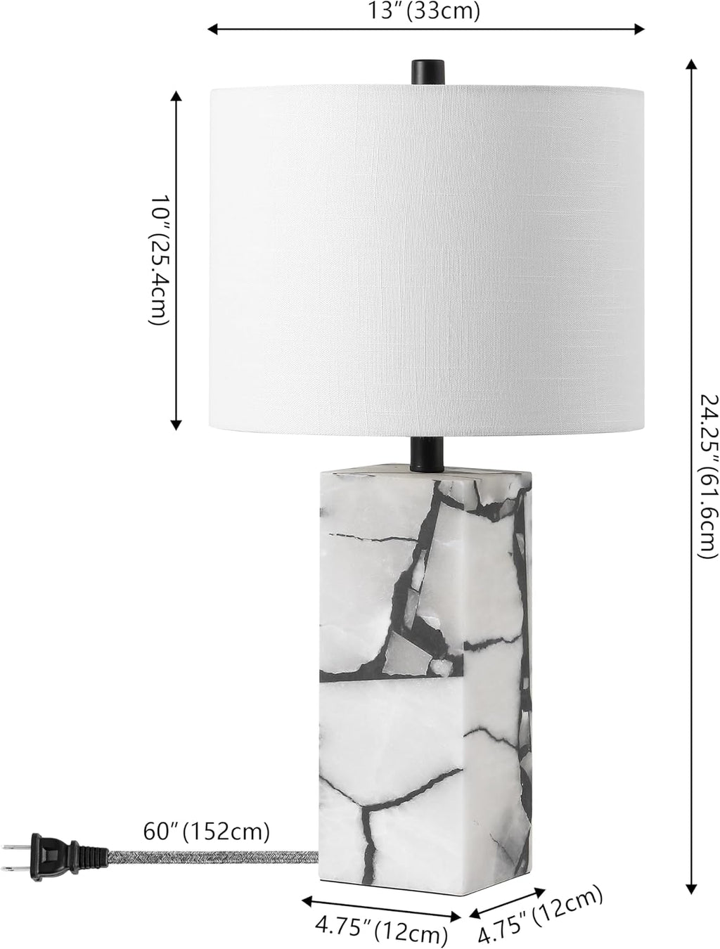 Jonathany JONATHAN Y 24.25" Black/White Modern Alabaster LED Table Lamp for Home Decor, White Linen Shade, Coastal Nightstand Lamp with Bui…