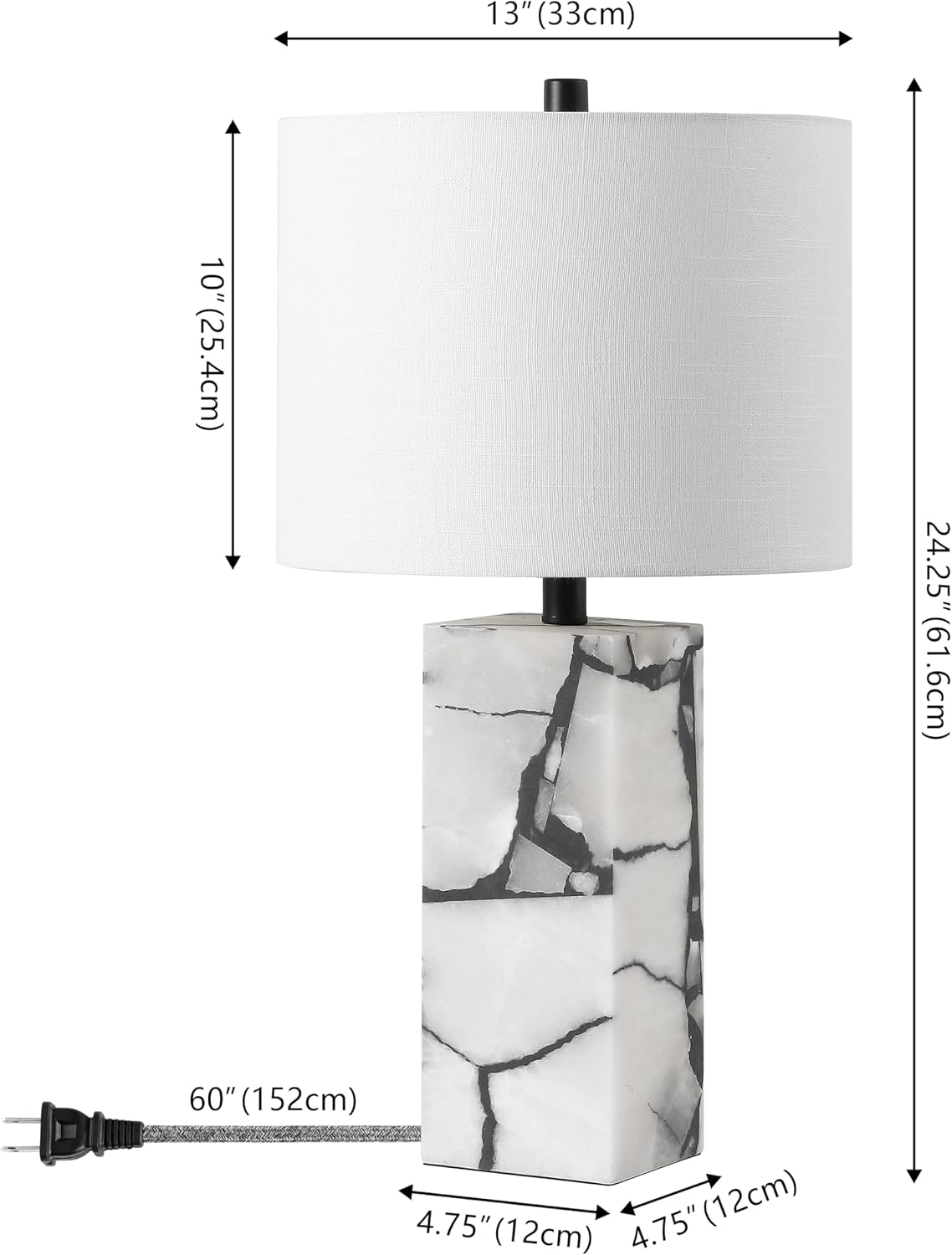Jonathany JONATHAN Y 24.25" Black/White Modern Alabaster LED Table Lamp for Home Decor, White Linen Shade, Coastal Nightstand Lamp with Bui…