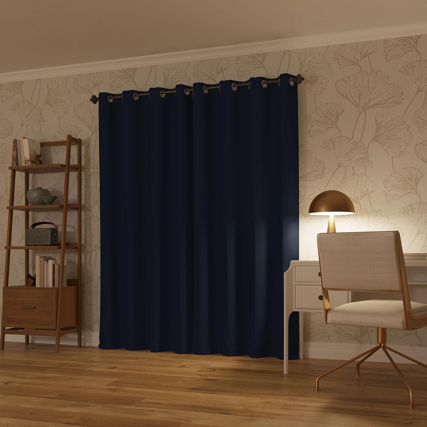 Sun Zero Nordic 2-Pack Theater Grade Noise Reducing Extreme 100% Blackout Grommet Curtain Panel Pair, 52" x 54, Navy Blue