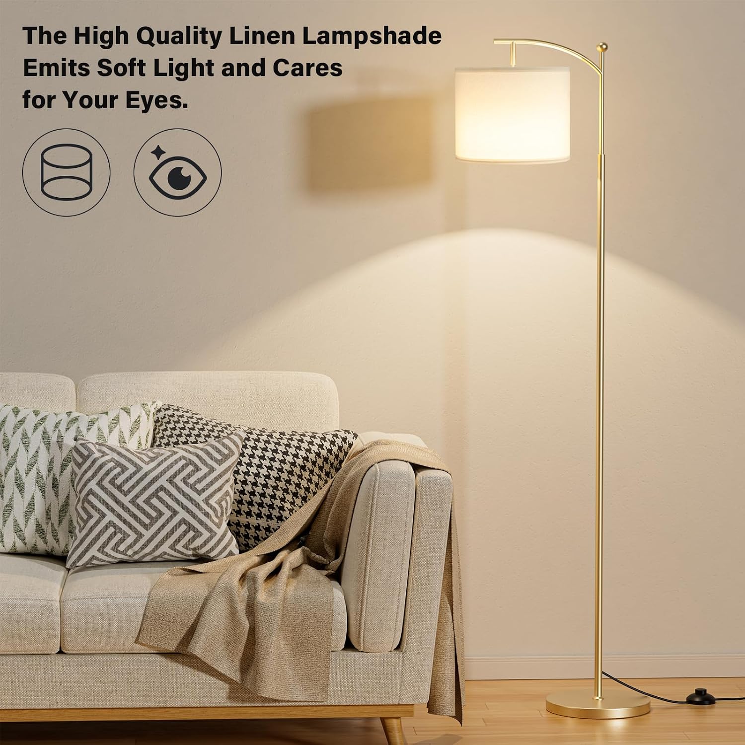 Ambimall 60" Gold Floor Lamp with Remote Control and Stepless Dimmable Bulb, Colors Temperature & Brightness Adjustable, Modern Floor…