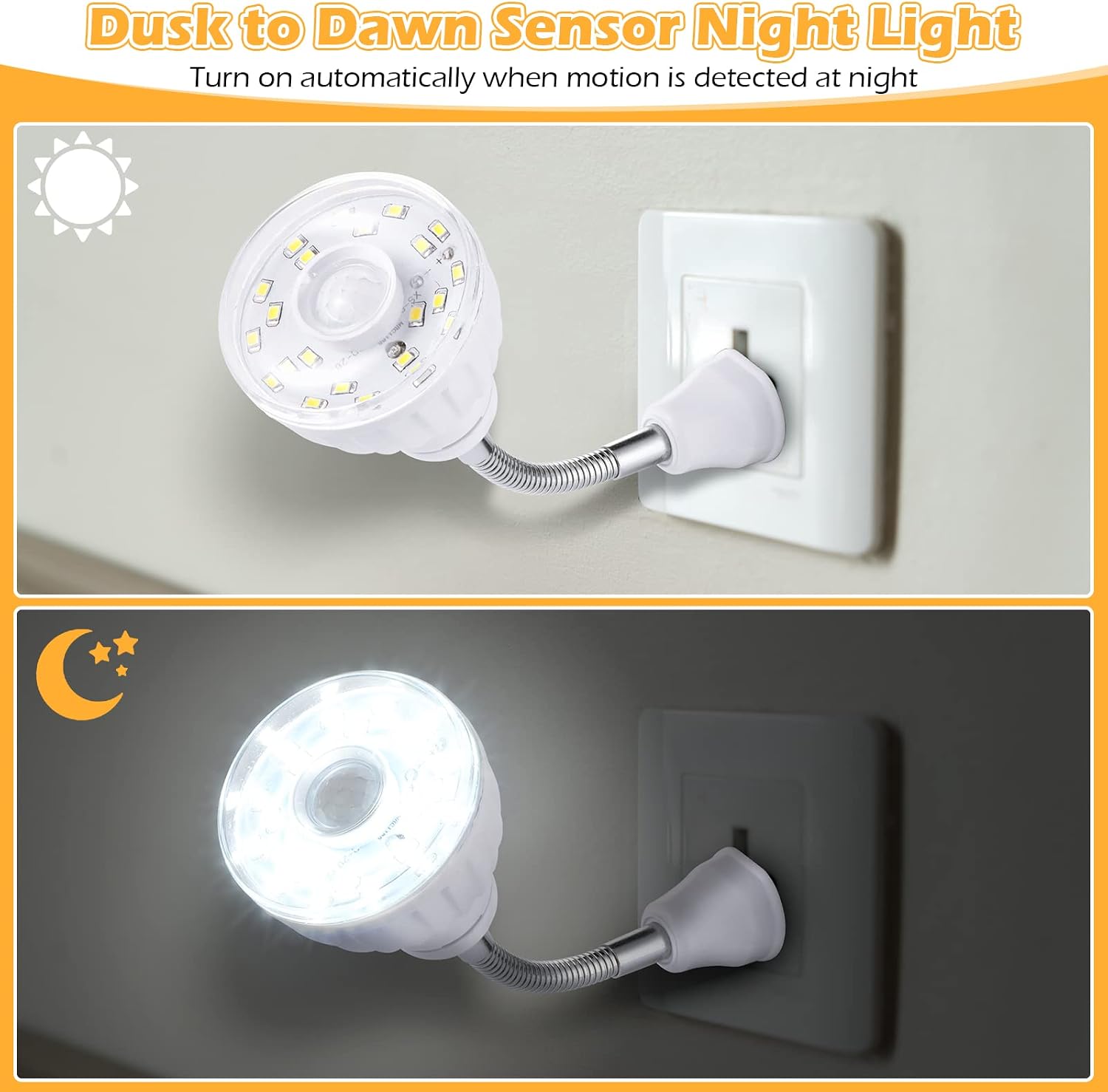 Yahenda 3 Pack Motion Activated LED Night Light Plug in Smart Dusk Dawn Sensor Light PIR Infrared Sensor Motion Detector Lamp Flexible…
