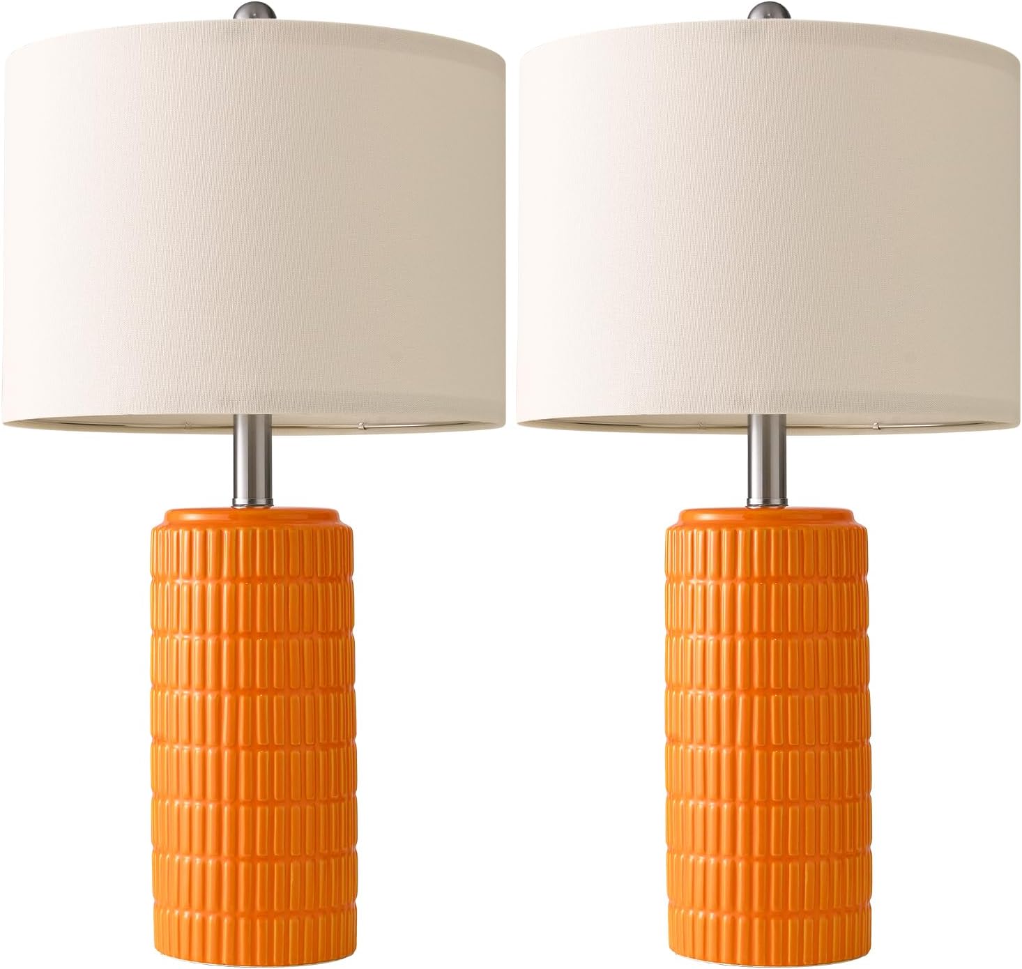 PoKat 23" Orange Table Lamps Decor for Living Room Set of 2, Modern Living Room Lamps for End Table, Ceramic Table Lamps for Bedroom…