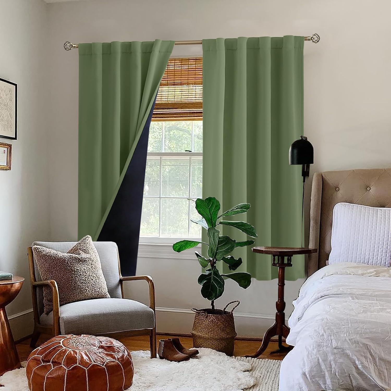 BGment Grass Green 100% Blackout Curtains 63 Inch Length with Thermal Insulated Liner, Full Room Darkening Soundproof Rod Pocket and Back…