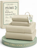 LaneLinen LANE LINEN 100% Organic Cotton Bed Sheets King Size, Fully Elasticized Reinforsed Seams in Fitted Pocket, Machine Washable Natura…