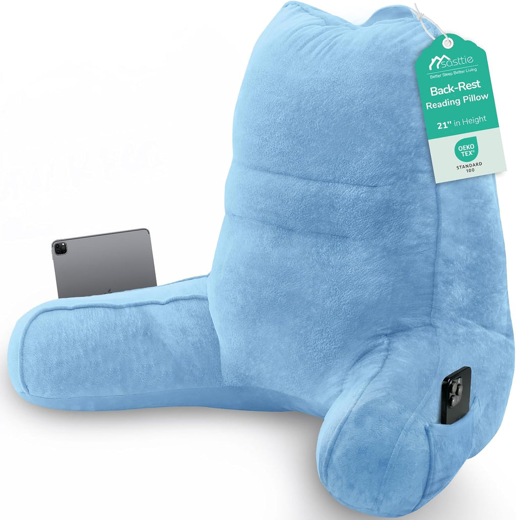 Sasttie Reading Pillow, Pillows for Reading or Relaxing – Ergonomic Support for Head, Neck, Back, and Lumbar, 21-Inch, Blue Blue