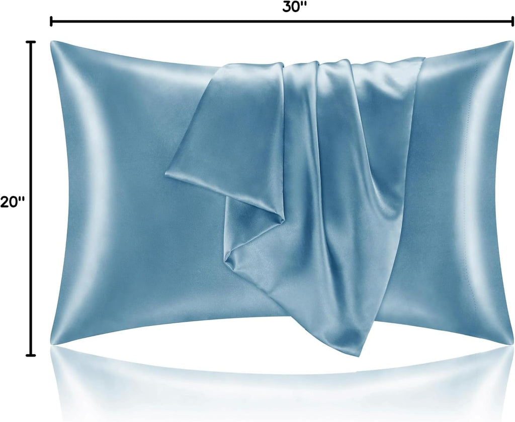 Bedelite Satin Pillowcase with Zipper, Airy Blue Pillow Cases Queen Size Set of 2, Super Soft and Cooling Similar to Silk Pillow Cases, Gif…