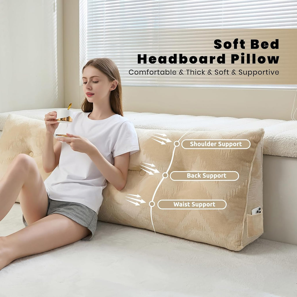 Zelladorra Headboard Pillow for Bed, Triangular Wedge Pillow Headboard Soft Support While Reading and Resting, Bed Bolster Cushion…