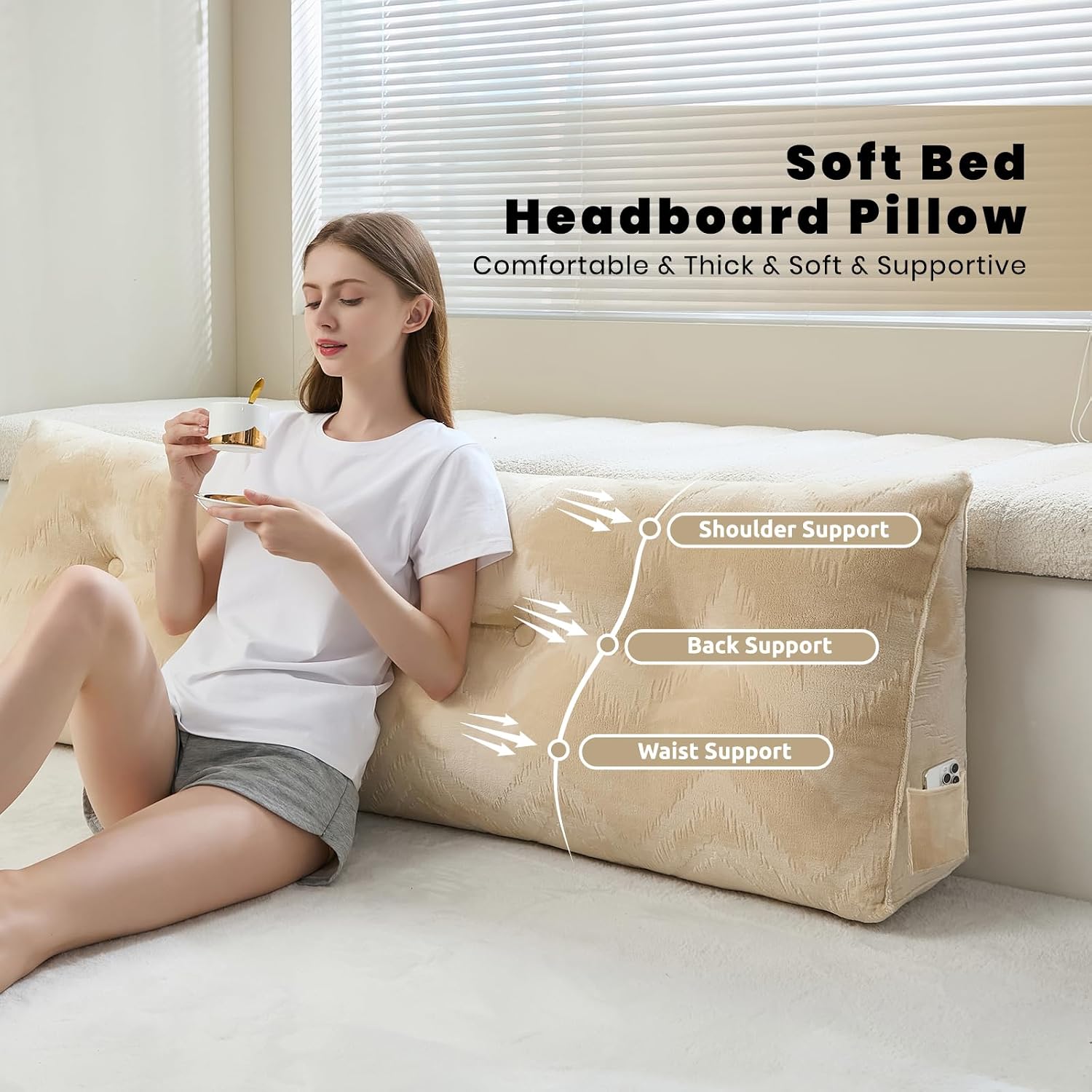 Zelladorra Headboard Pillow for Bed, Triangular Wedge Pillow Headboard Soft Support While Reading and Resting, Bed Bolster Cushion…