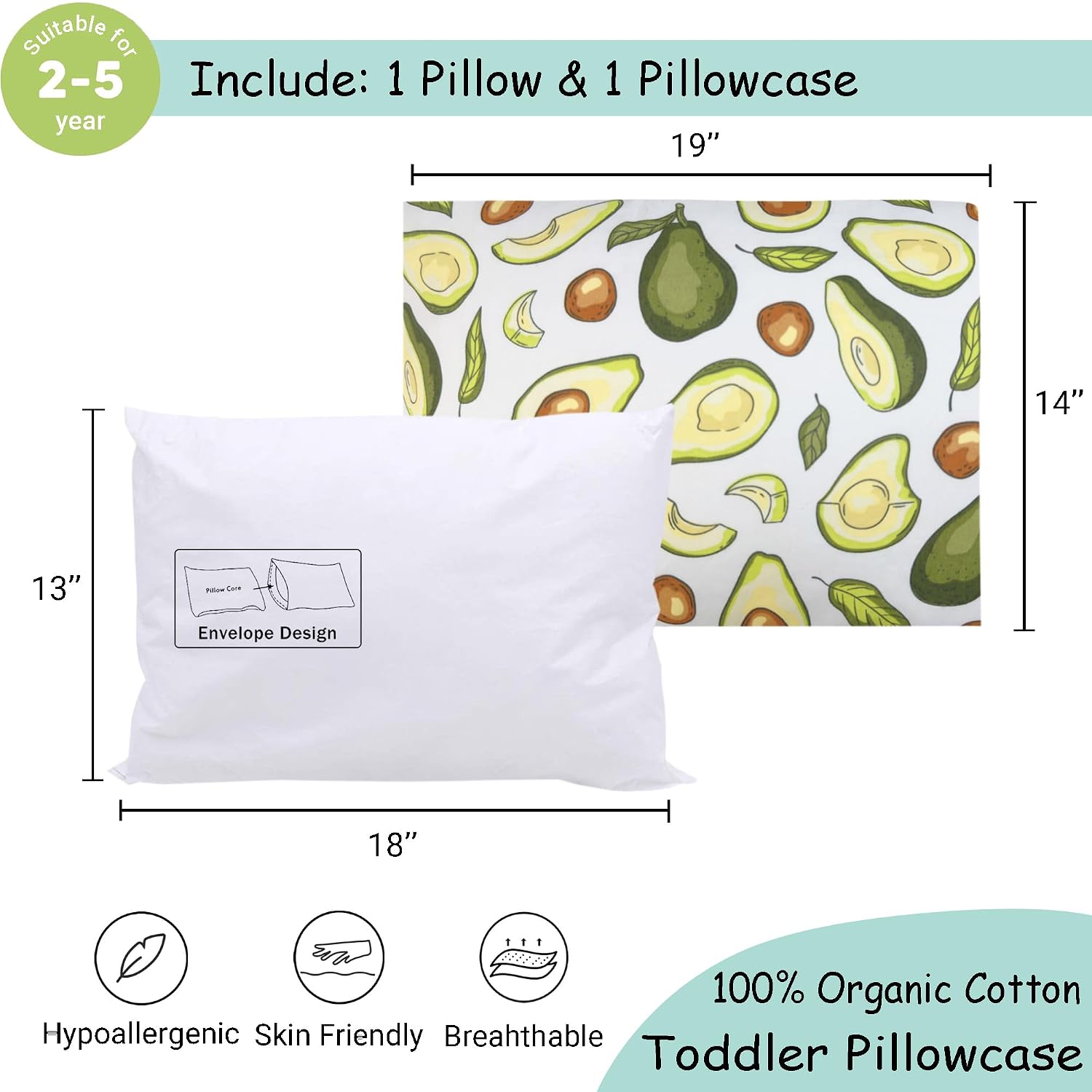ZPECC-ABrandThatHasBeenFocusedOnBeddingFor20Years ZPECC Toddler Pillow with Pillowcase - 13x18 Organic Cotton Small Kids Pillow, Soft Breat…