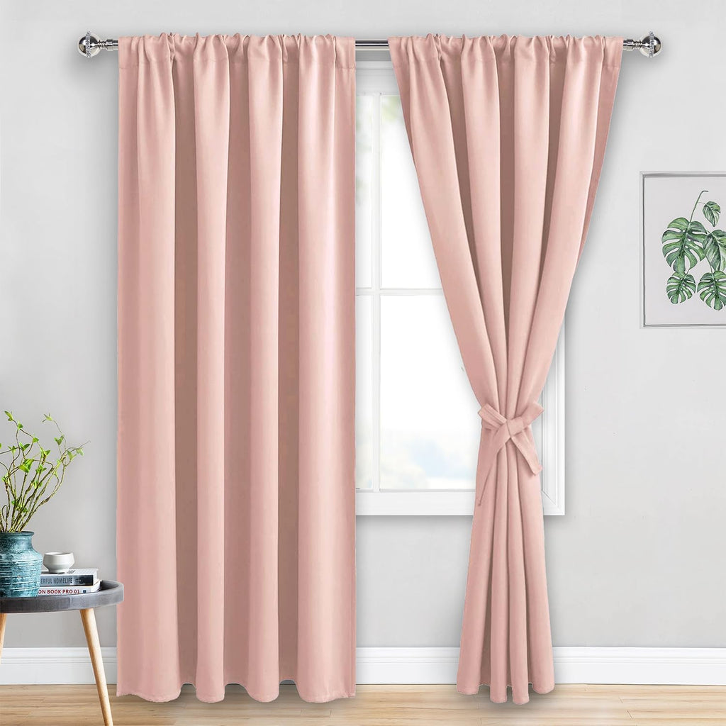 Jiuzhen Blush Pink Blackout Curtains for Bedroom - Thermal Insulated Room Darkening Noise Reducing, 52 x 84 Inch Length Curtains for Living…